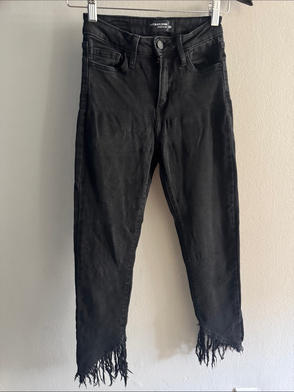 Just Black Washed Black Straight-Leg Jeans with Fringed Hem